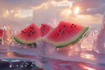 Fresh watermelon served on a chilled ice surface