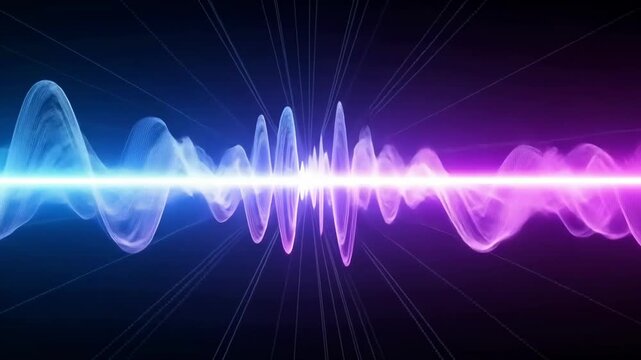 Abstract waves energy sound frequency signal with blue and purple lights.