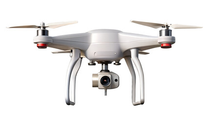 A sleek white drone with camera, isolated on transparent background, ready for aerial photography and surveillance