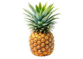 Fototapeta premium A ripe pineapple with spiky green leaves is isolated on transparent background, showcasing its tropical texture and vibrant colors