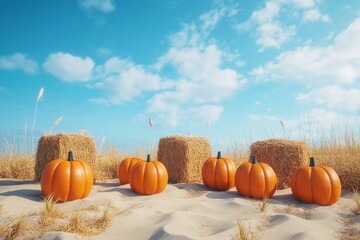 Autumn harvest decor set on glowing desert dunes
