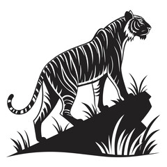 Obraz premium Tiger Silhouette Isolated Wild Animal on White Background