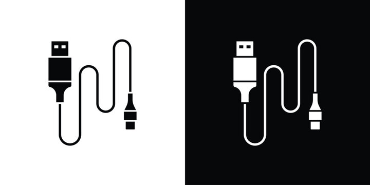 Phone cable icon silhouette vector in black colors. flat symbol logo design style