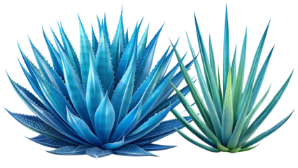 A vibrant blue and green agave plant isolated on a transparent background, showcasing its sharp leaves and botanical beauty