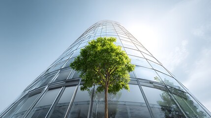 modern office building with blue sky.