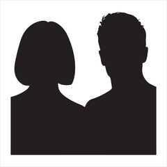 Black silhouette of a man and a woman side by side on a white background