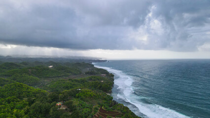 Dramatic Coastal Landscape with Rain Clouds.