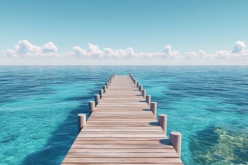 Obraz premium Modern wooden pier with sea and clean sky view