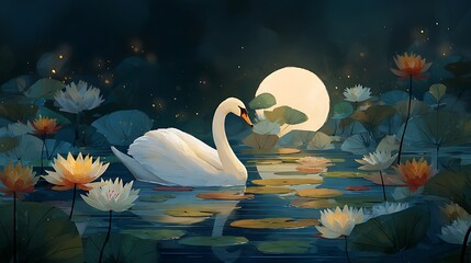 swans on the lake.