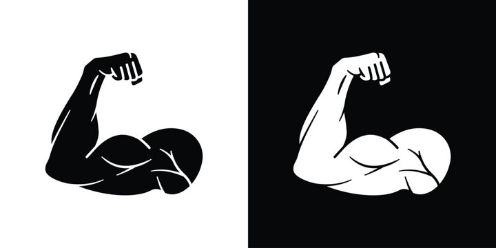 Strong arm icon silhouette vector in black colors. flat symbol logo design style