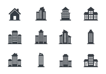 Collection of Diverse Architectural Building Silhouettes Representing Residential and Commercial Structures Offering a Variety of Design Options for Urban Development