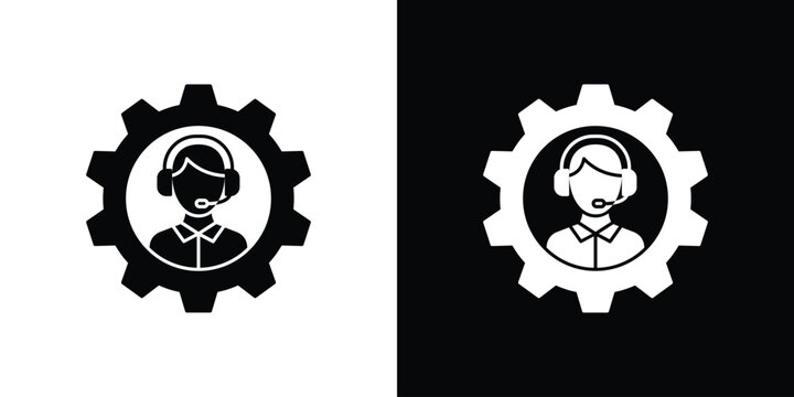 Tech support icon silhouette vector in black colors. flat symbol logo design style