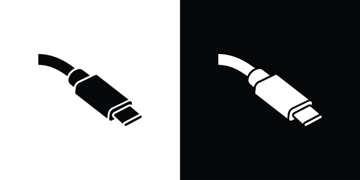 USB type c icon silhouette vector in black colors. flat symbol logo design style