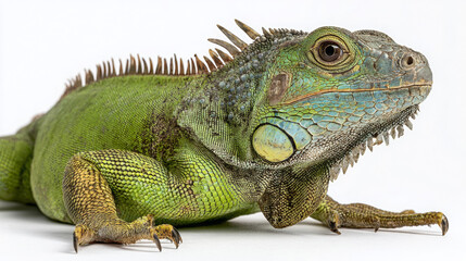 Obraz premium Close-Up of Green Iguana Reptile on White Background