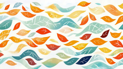 Abstract autumn-inspired illustration with colorful leaves and undulating organic shapes, ideal for seasonal decor, calming wallpaper, or decorative gift wrap.