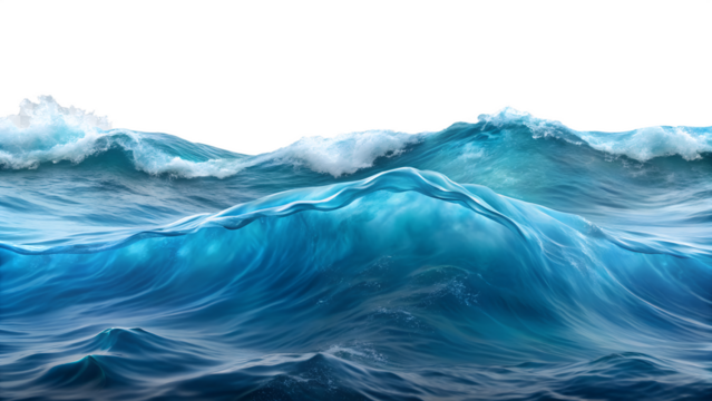 A powerful ocean wave with a foamy crest, isolated on transparent background, showcases the dynamic energy of the sea