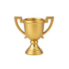 Golden trophy cup with elegant handles on transparent background