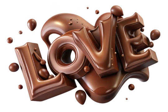 Chocolate love text isolated on transparent background for valentine's day, greeting cards, and promotional material.