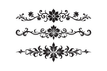 Elegant black floral swirl ornaments and flourishes on white background