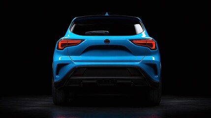 Rear view of a blue hatchback showcasing its sleek design. Clean lines and modern lighting accentuate its aerodynamic form. Ideal for urban commuting.
