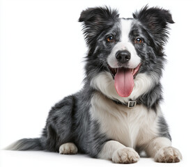 Obraz premium A blue Border Collie sitting with its tongue out, isolated on a clear, transparent background,