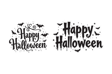 Happy Halloween text designs featuring bats and stars