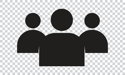 Three simple black silhouette people icons on transparent background.