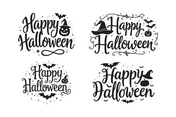 Happy Halloween calligraphy designs with spooky elements