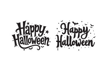 Happy Halloween black typography with bats and stars