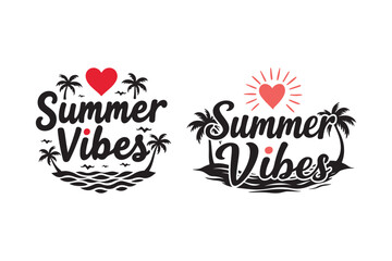 Summer vibes tropical beach palm trees and ocean waves graphic