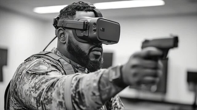 Soldier uses VR headset for firearms training