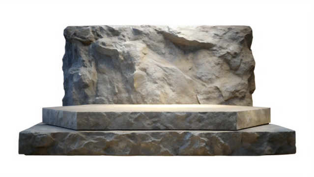 A gray stone podium display stand isolated on transparent background, perfect for showcasing a product or creating a natural presentation
