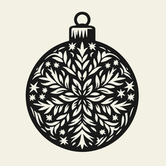 Fototapeta premium Black and white vector illustration of a Christmas ornament ball with decorative pattern inside. Perfect for festive designs, greeting cards, and holiday decor.