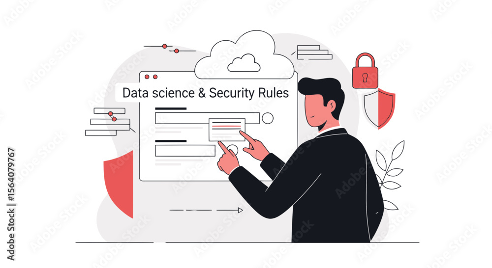 Poster cybersecurity expert configuring data encryption rules on cloud platform interface