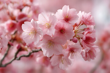 Soft pink cherry blossom display in full bloom