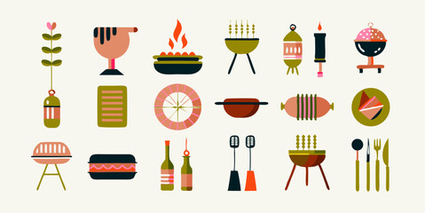 Set of different street food images. Flat colorful isolated icons. Vector illustration.