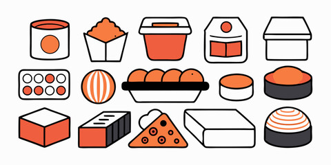 Set of different picnic icons. Flat line icons isolated on white background. Vector illustration.