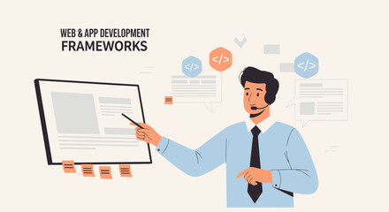 Explaining Web Application Development Frameworks Illustration For Project Management