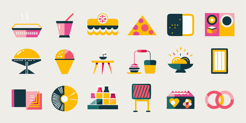 Set of different picnic images. Flat colorful isolated icons. Vector illustration.