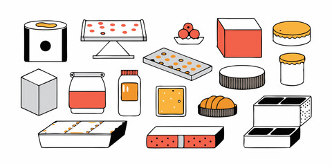 Set of different picnic icons. Flat line icons isolated on white background. Vector illustration.