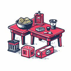 Hand drawn picnic image on white background. Vintage style. Vector illustration.