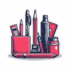 Hand drawn sketching tools image on white background. Vintage style. Vector illustration.