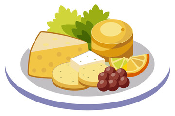 Cheese Platter with Crackers and Grapes Gourmet Style