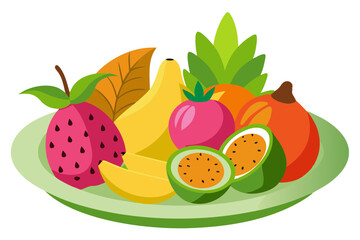 Colorful Tropical Fruits on Decorative Plate Artwork