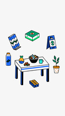 Picnic minimalistic images. Flat isolated icons. Vector illustration.
