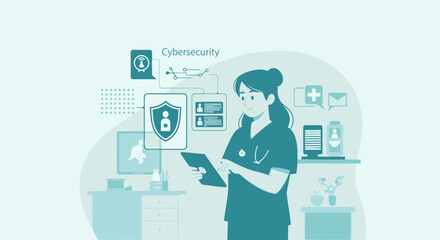 Fototapeta premium Medical Staff Cybersecurity Ensuring Patient Data Protection And Privacy Through Digital Solutions