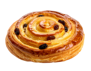 Pain au Raisin with Golden Crust Isolated on Transparent Background