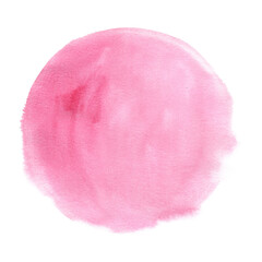 Abstract pink round watercolor isolated background. The color splashing on the paper. Hand drawn Illustration. Design, greeting, template, decoration poster print invitation business cards