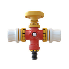 Fire hydrant valve connector in 3D isolated on transparent background