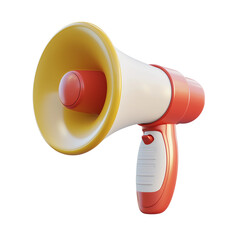 Red and yellow megaphone in 3D style isolated on transparent background